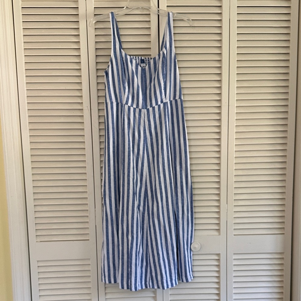 Old Navy Blue and White Striped Linen Blend Dress